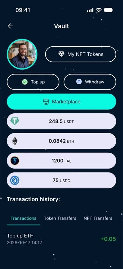 显示余额和市场按钮的 Vault 界面